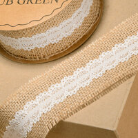 Natural Hessian Ribbon With Ivory Lace - 50mm x 5m