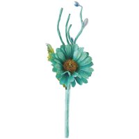 Flower With Leaves/Twig Turquoise 80mm - Pack of 24
