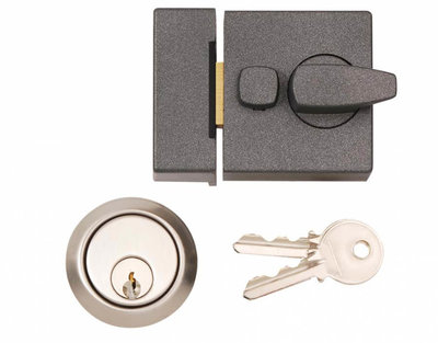 Dale Hardware Grey Narrow Style Nightlatch & Brass Cylinder DP007032