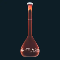 Volumetric flask amber glass class A 50ml PE stopper serial number and conformity cert