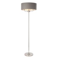 HIGHCLERE 3 LIGHT FLOOR LAMP, BRIGHT NICKEL WITH CHARCOAL LINEN 