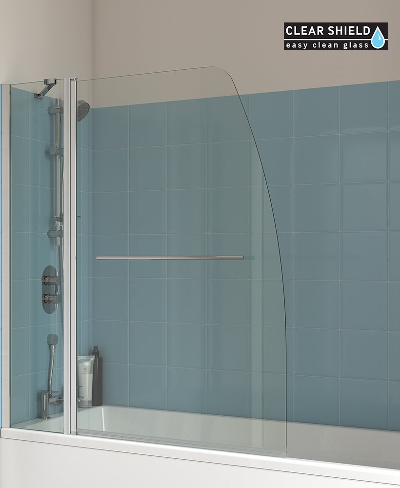 LUNAR SB4 HINGED RADIUS BATHSCREEN WITH TOWEL RAIL