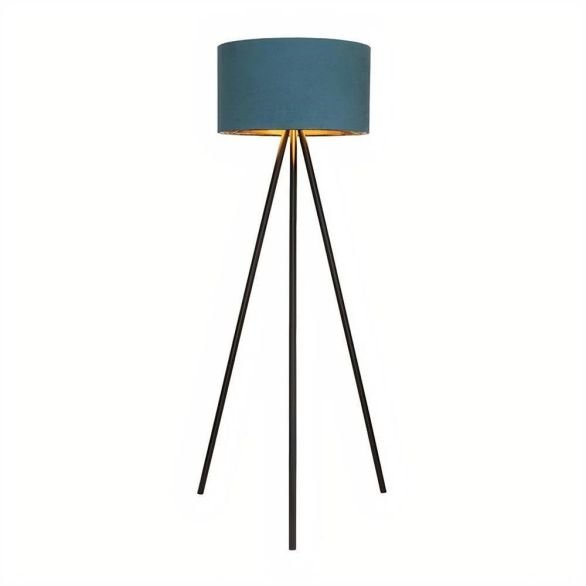 Mercator Alexia Tripod Floor Lamp Black with Navy/Gold Shade