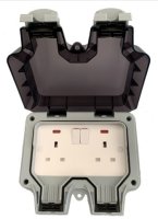 Plymouth Outdoor Double Switched Socket Outlet with Neon
