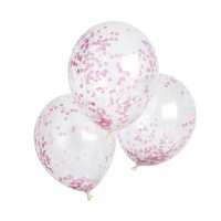 Clear 12" Latex Balloons Pink Confetti - Pack of 5