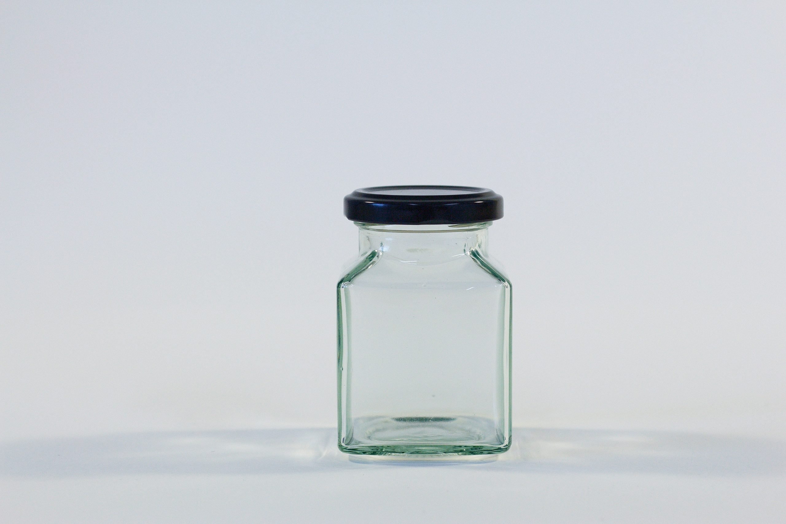 200ml Square Glass Jar - 53mm Lid - Black