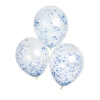 Clear 12" Latex Balloons Blue Confetti - Pack of 5