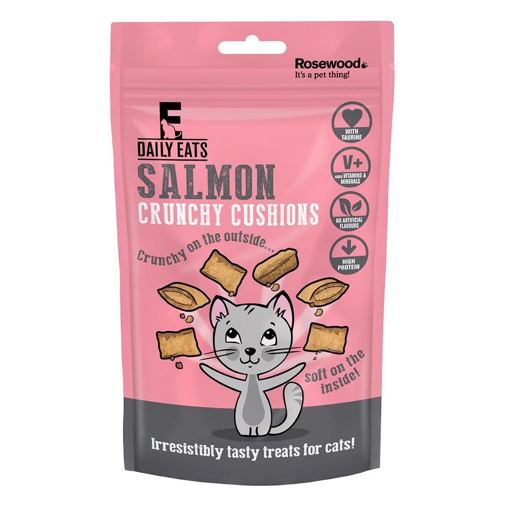 Rosewood 90136 Daily Eats Crunchy Cushions Salmon Cat Treats 1x12