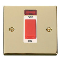 Click Deco CLICKVPBR201WH Polished Brass 1G 45A DP Switch Neon