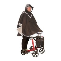 Poncho Rollator hood features side viewing windows.