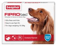Beaphar FIPROtec&reg; Spot-On Flea and Tick treatment for Medium Dogs (10-20kg) - 6 pipettes