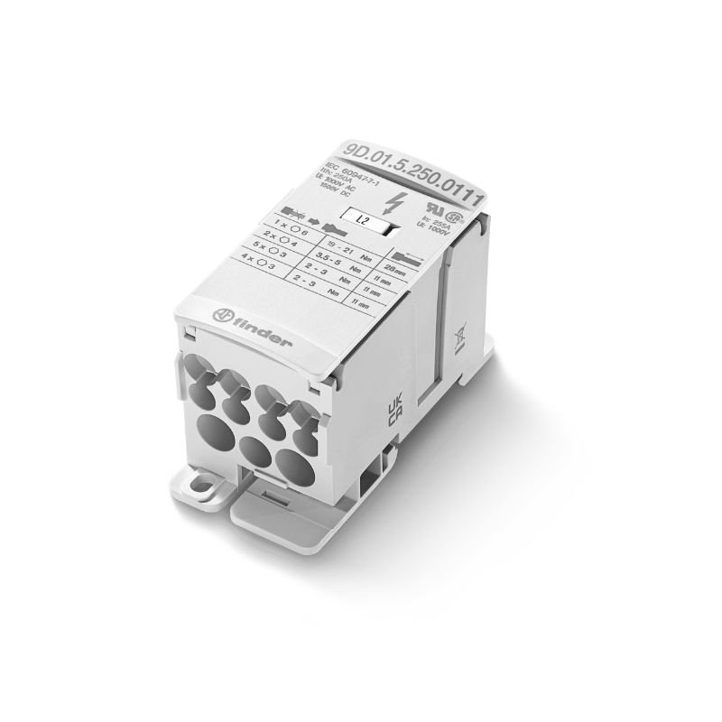 9D.01.5.080.0304 - Finder 9D Series 7 Way 16mm² Non Fused Terminal Block 100kA 1000/1500 V AC DC