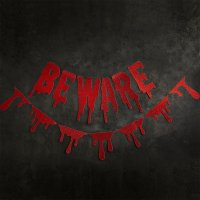 Red 'Beware' Glitter Card Banner 2m