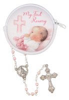 Imitation Pearl Baby Rosary/Pink/Purse   (61192)