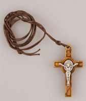 Olive Wood St. Benedict Crucifix 1 3/4 inch With 32 inch Cord   