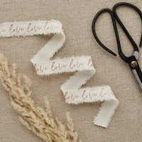 Rose Gold 'Love' Frayed White Cotton Ribbon - 25mm x 5m