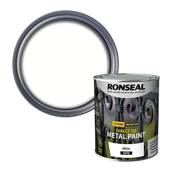 Ronseal Direct to Metal Paint White Satin Tin & Swatch