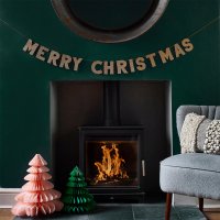 Gold Glitter 'Merry Christmas' Wooden Banner 2m