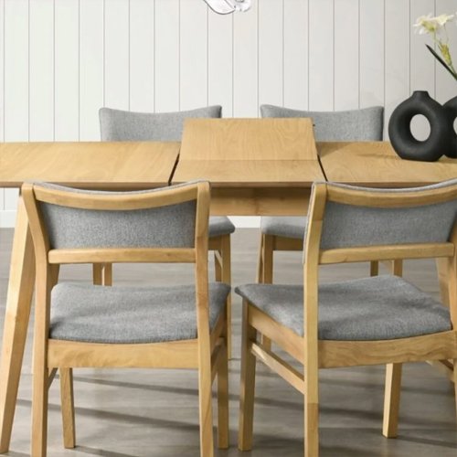 Salz 140 to 180cm Natural Oak Veneer Table & 6 Grey Chairs  3