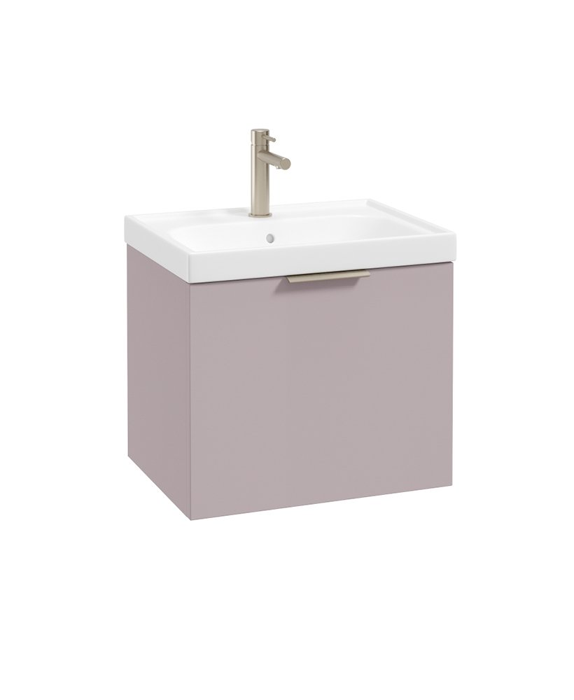 STOCKHOLM WALL HUNG 50CM SINGLE DRAWER VANITY UNIT MATT CASHMERE PINK - BRUSHED NICKEL HANDLE