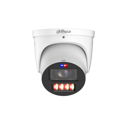 8MP TiOC PRO AI turret camera IPC-HDW3849HP-ZAS-PV-PRO-ATC front view with varifocal lens and dual light system