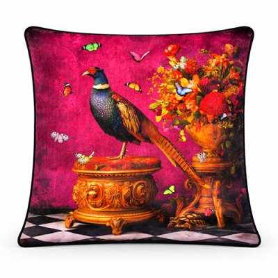 Stately Pheasant Feather Filled Velvet Cushion &ndash; 60 x 60cm  