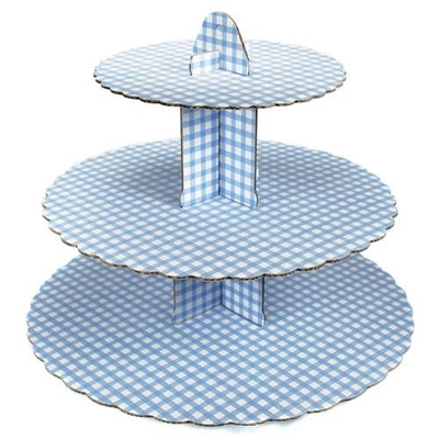 CUPCAKE STAND 3 TIER BLUE GINGHAM INDIVIDUAL