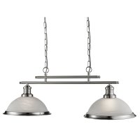 BISTRO 2 LIGHT CEILING BAR, SATIN SILVER WITH ACID GLASS SHADES