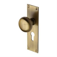 BAL8548-AT - Heritage Brass Mortice Knob on Euro Profile Plate Balmoral Design Antique Brass Finish