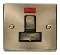 Click Deco Victorian Antique Brass with Black Insert switched Fused Spur with Neon | LV0101.0016