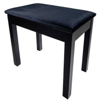 Steinhoven Prelude Piano Stool with Book Storage - Black Velvet Padded Seat, Satin Black Legs