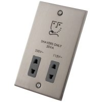 Stainless Steel 2 Gang Shaver Socekt 6033-110 - Grey Insert