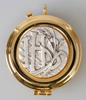 Gilt Pyx 2 inch- Antique Silver Motif - IHS   (88885)