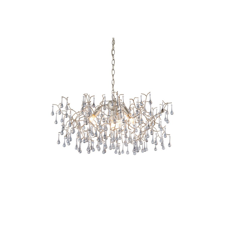 Endon Aged Silver Branch Chandelier With Glass Droplets