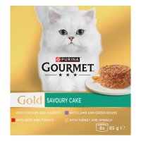 Gourmet 12621273 Gold Tinned Cat Food Adult Savoury Cake Meat and Veg Multipack 6x8x85gm