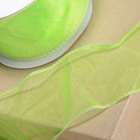 Wired Organza Ribbon Lime - 70mm x 25m