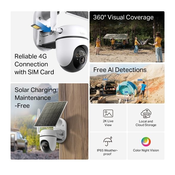 Tapo C615G Kit 4G LTE camera with pan tilt coverage and AI detection