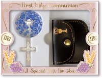 Communion Glass Rosary/Blue with Purse   (C61865)