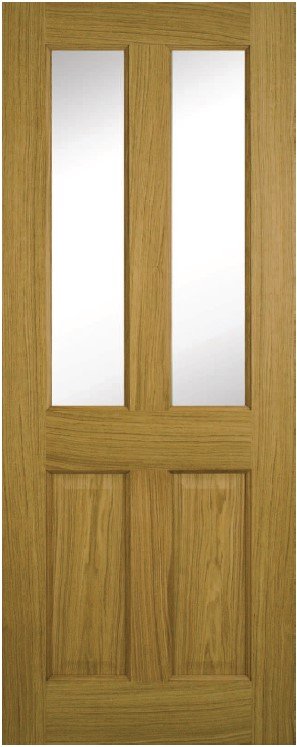D137 44mm Contract Oak 2 Panel 2 Lite Clear Varnished