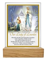 Glass Plaque/Wood Base/Lady Of Lourdes   (32453)