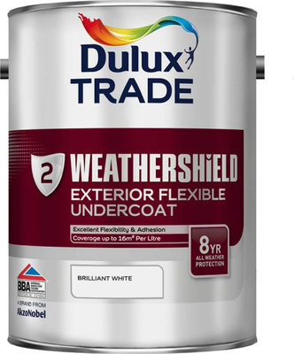 Dulux Trade Weathershield Exterior Flexible Undercoat Brilliant White 5L Paint 5180449