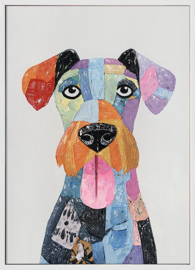 Hand Painted Picture Multicoloured Dog 70x50cm