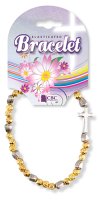 Bracelet/Metal Round and Heart Beads with Metal Cross   (64535)