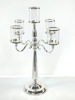 5 Armed Silver Candelabra with Clear Pillar Glass Shades - NOW