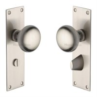 BAL8530-SN - Heritage Brass Mortice Knob on Bathroom Plate Balmoral Design Satin Nickel Finish