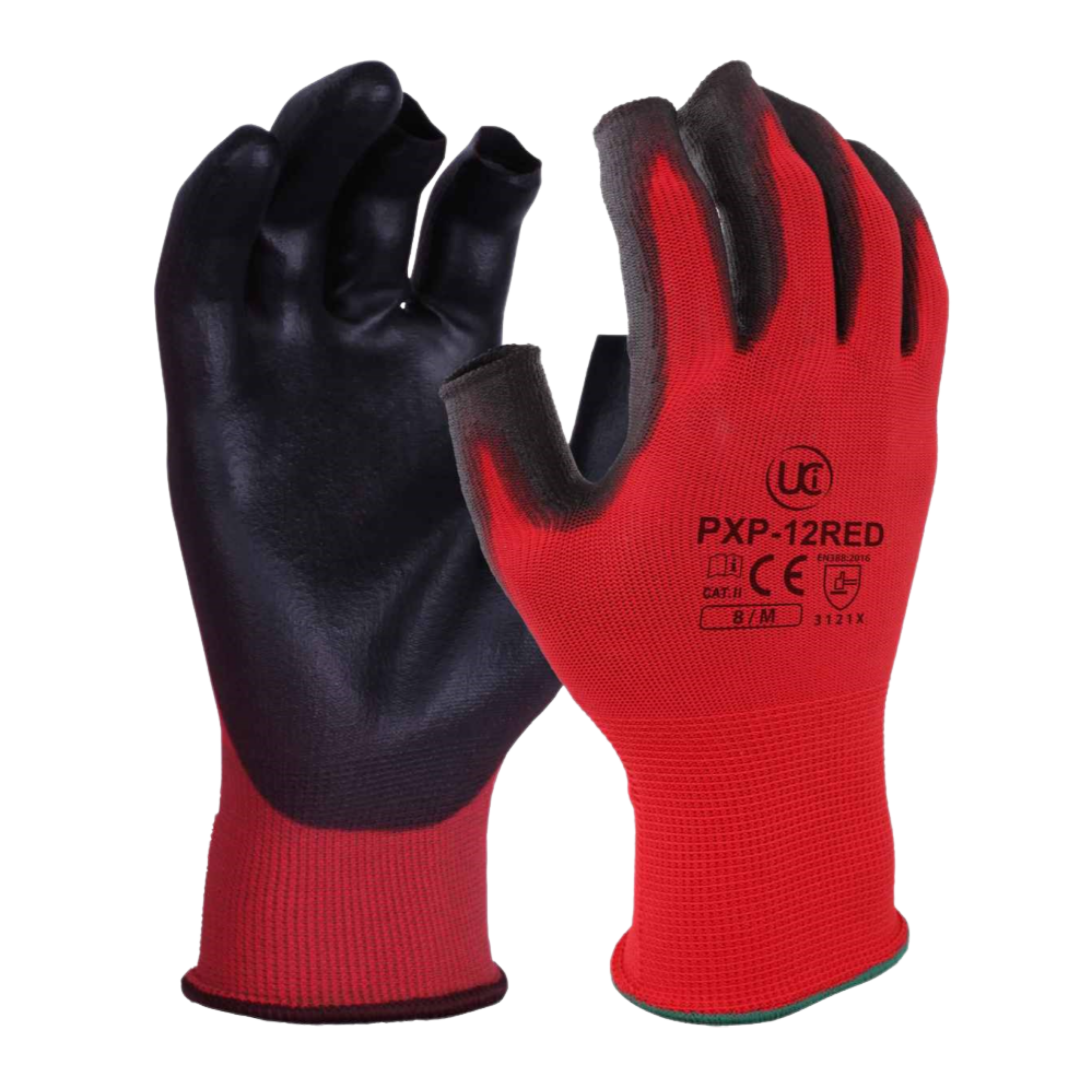Partially Fingerless Glove With PU Palm Coating, Black/Red