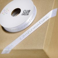 Printed 'Confirmation' Ribbon White/Silver - 15 X 10m