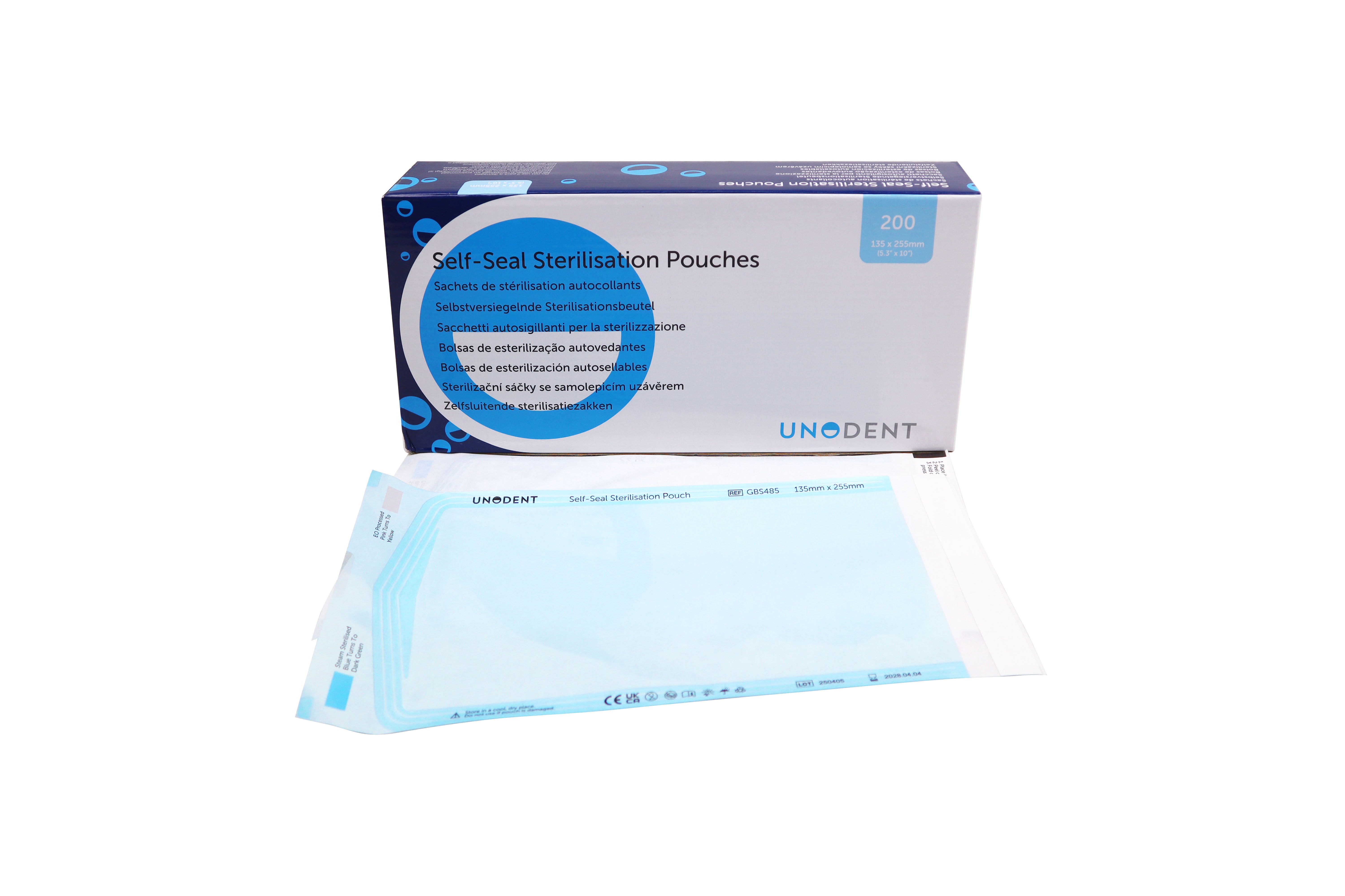 UnoDent Sterilisation Pouches 135 x 255mm Pack 200