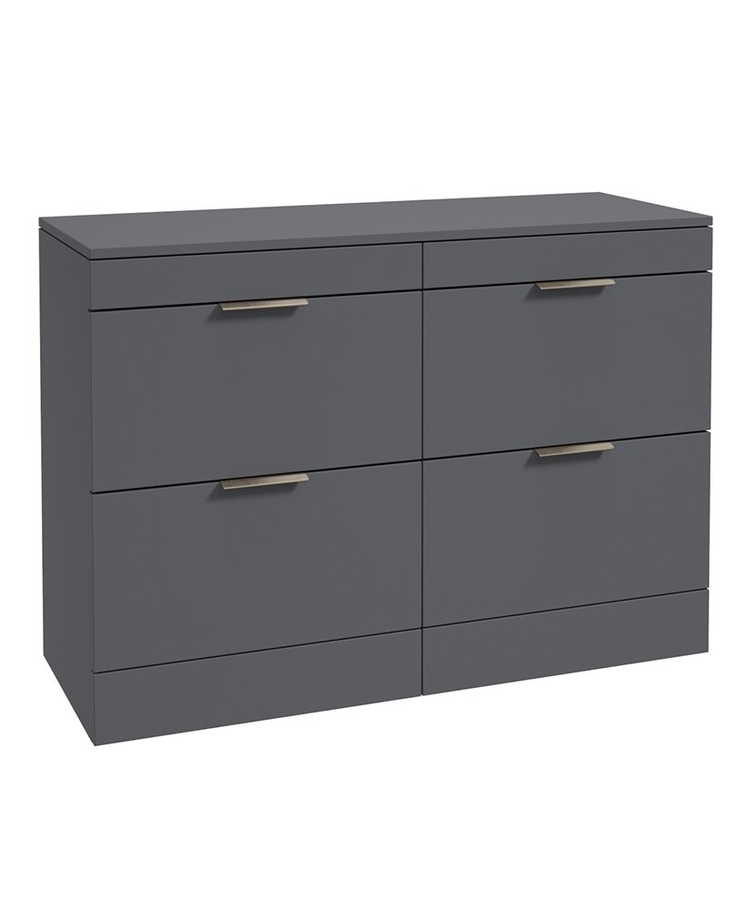 STOCKHOLM FLOORSTANDING 120CM FOUR DRAWER COUNTERTOP VANITY UNIT MATT MIDNIGHT GREY - BRUSHED NICKEL HANDLE