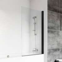 Tucker French 815mm Power Shower Bath Screen Black (Reversible) 6mm Glass